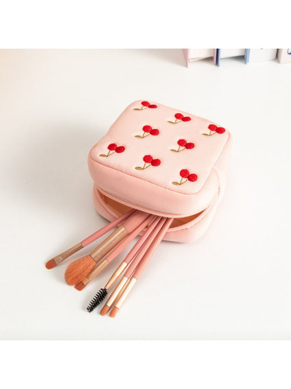 Cosbai - Embroidered Cherry Cosmetic Organizer Bag