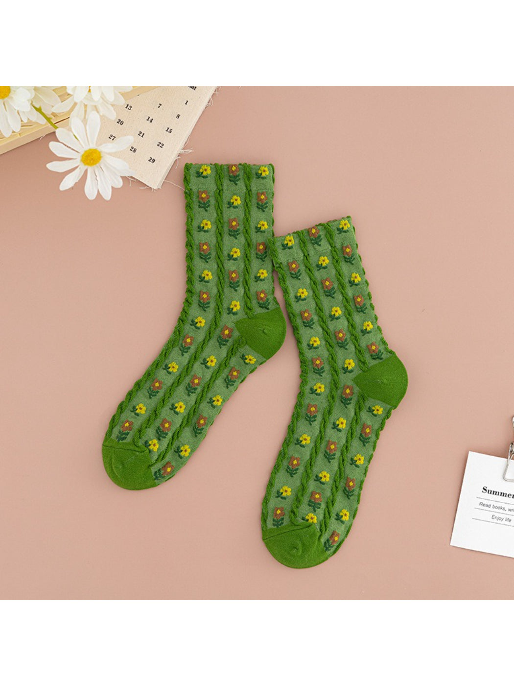 Rufia - Botanical Floral Cable Knit Crew Socks
