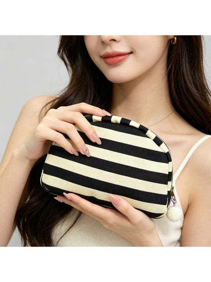 Cosbai - Striped Semicircle Cosmetic Organizer Bag