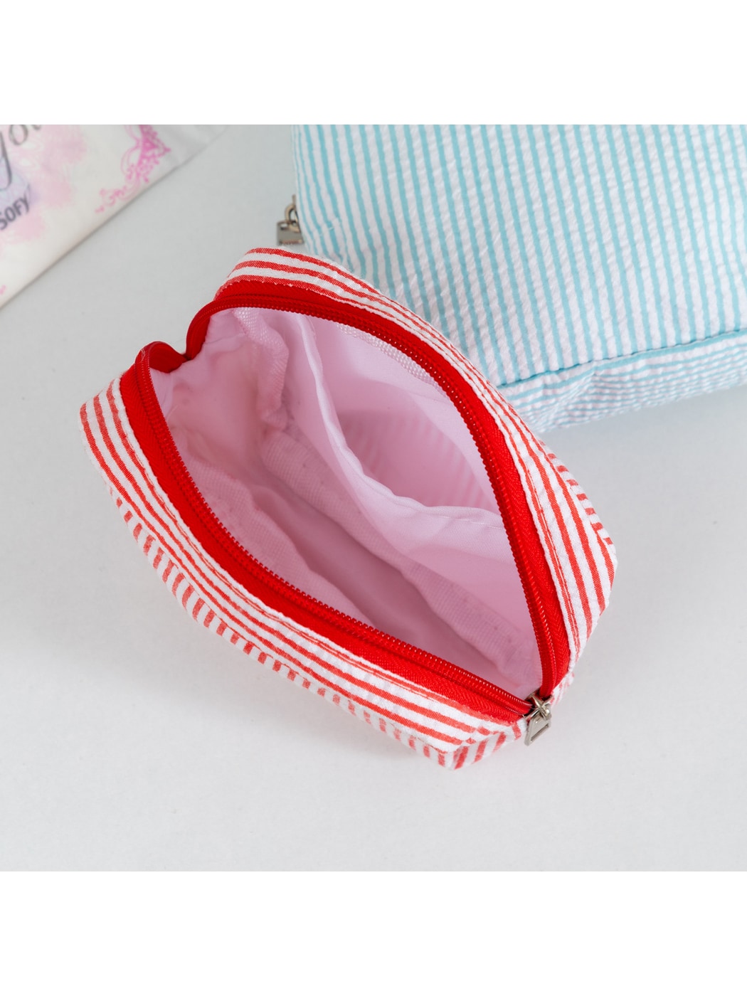 Cosbai - Pinstripes Zipper Cosmetic Organizer Bag