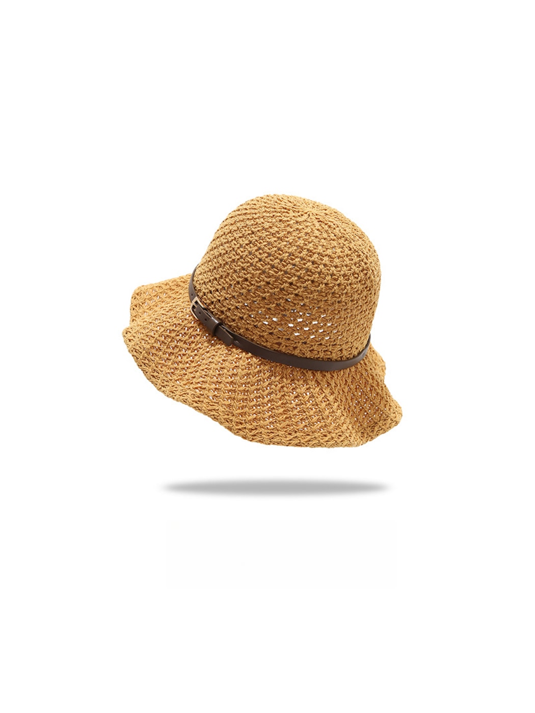 Haila - Solid Color Wide Brim Belt Decoration Bucket Hat