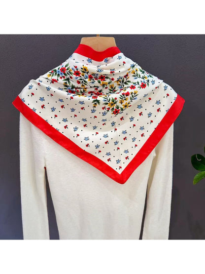 Scarvii - Floral and Birds Colorblock Border Triangle Scarf