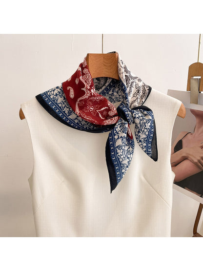 Scarvii - Colorblock Paisley Print Boho Style Square Scarf