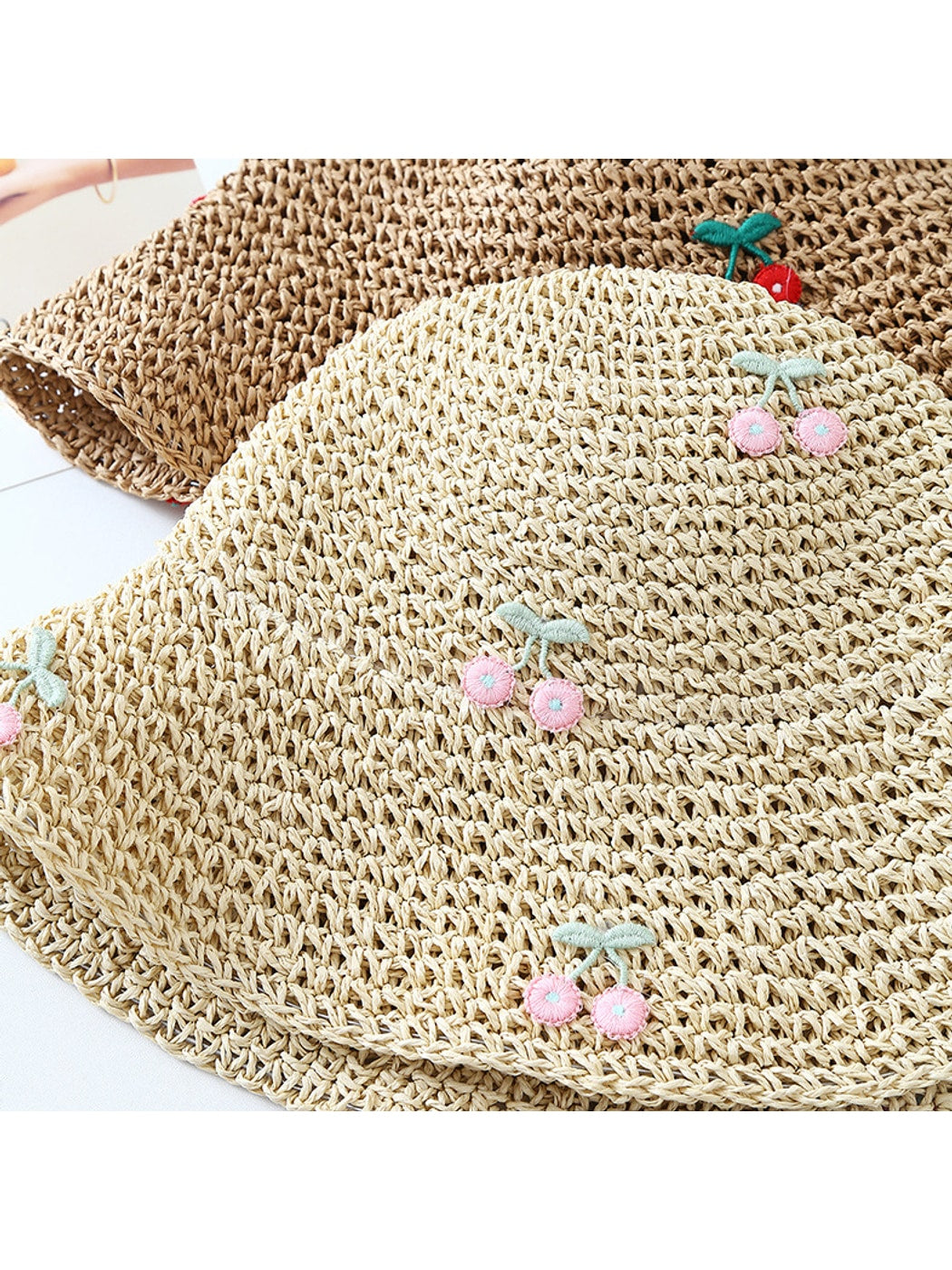 Haila - Cherry Detail Foldable Wide Brim Women's Hat