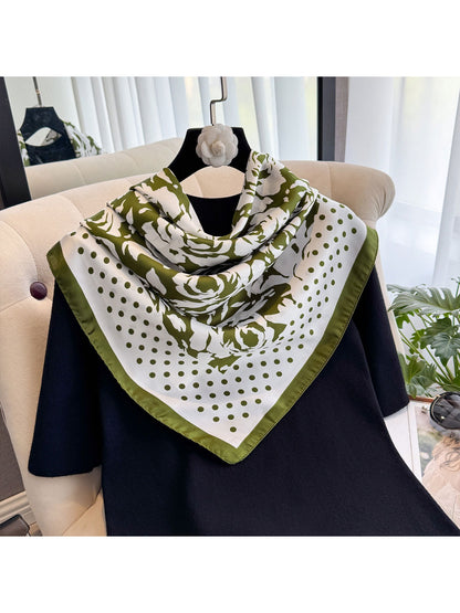 Scarvii - Rose Floral Polka Dot Square Scarf