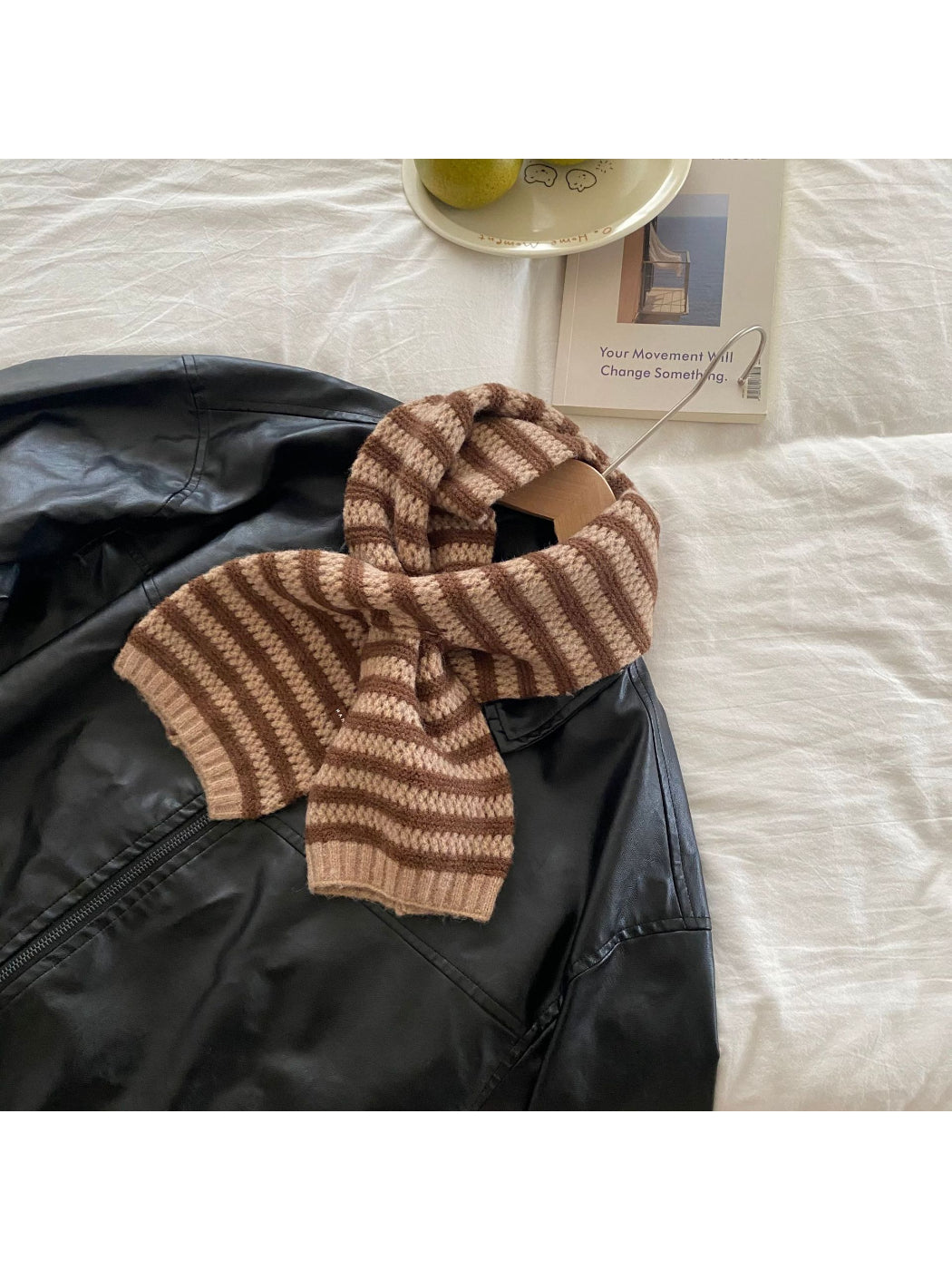 Scarvii - Striped Textured Knit Pull Through Scarf