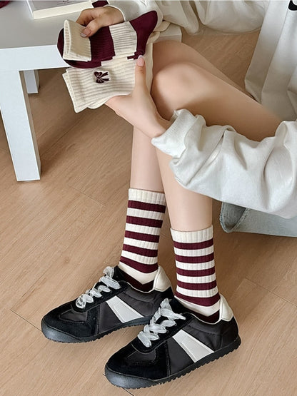 Rufia - Mid-Calf Socks with Bow & Stripe Pattern for Girls