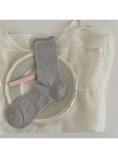 Rufia - Ruffle Trim Hollow-Out Crew Socks