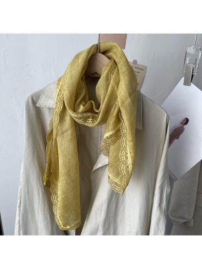 Scarvii - Vintage Lace Trim Minimalist Long Scarf