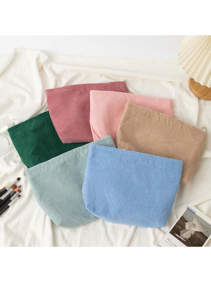 Cosbai - Minimalist Solid Color Ribbed Zip Pouch