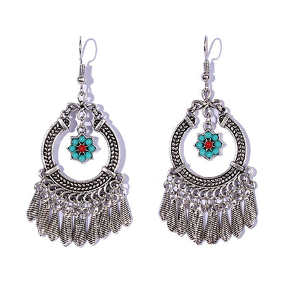 Earwish - Boho Fringe Earrings with Floral Charm