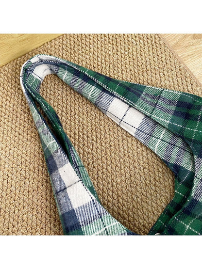 Cosbai – Plaid Embroidered Shoulder Tote