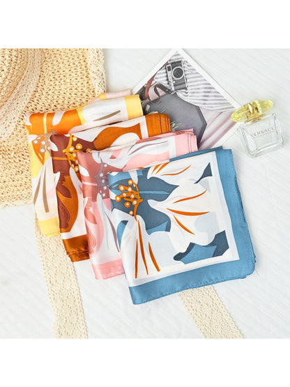 Scarvii Lily Print Square Scarf displayed flat highlighting full square shape and floral print