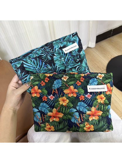 Cosbai - Tropical Plants Printed Cosmetic Organizer Bag