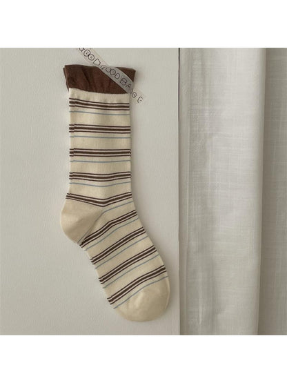 Rufia - Brown Cute Bear Pattern Crew Socks
