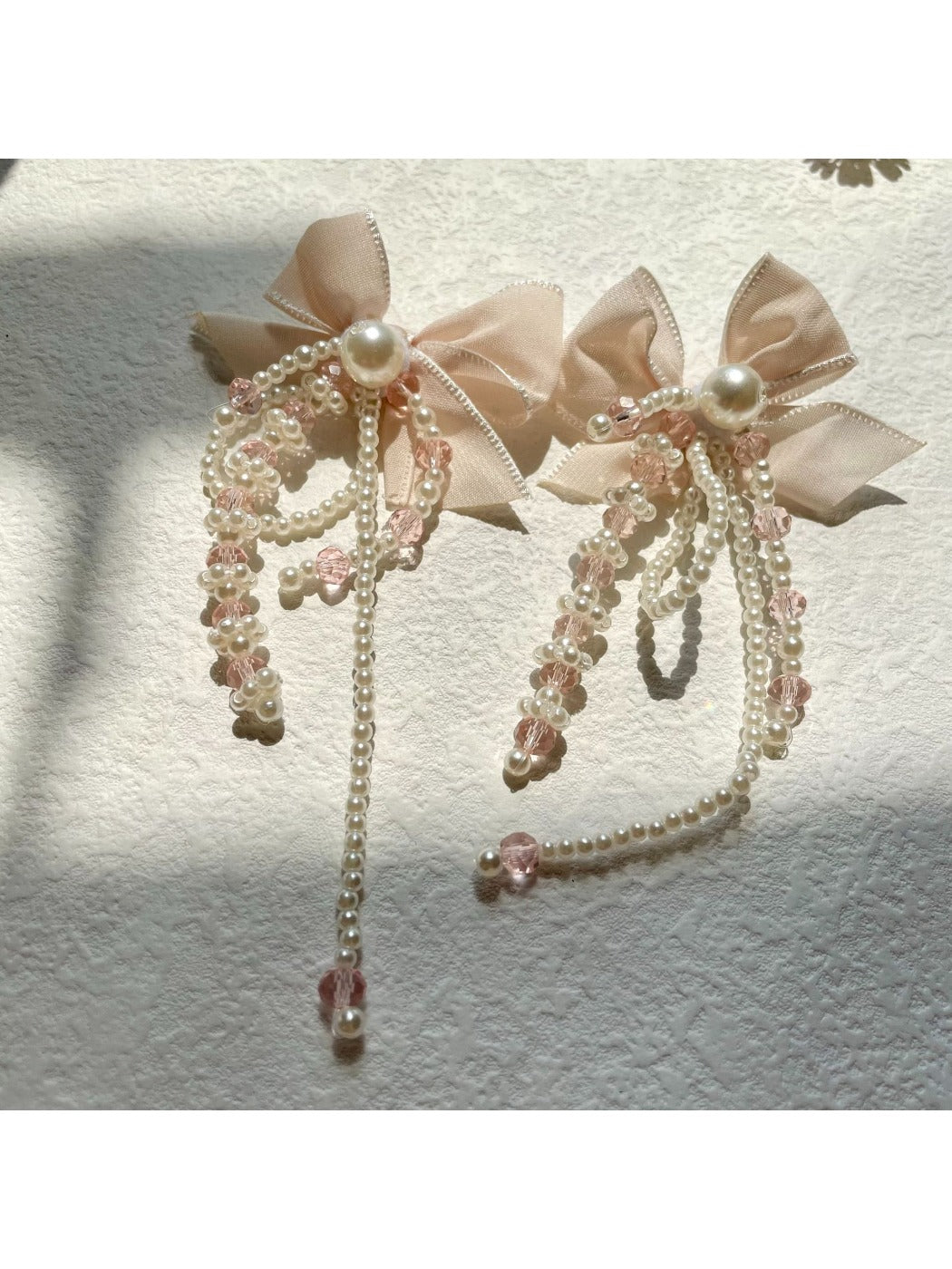 Earwish - Bow Tassel Chiffon Earrings