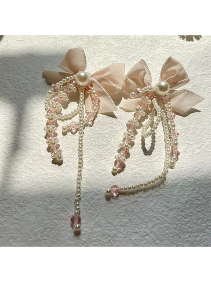 Earwish - Bow Tassel Chiffon Earrings