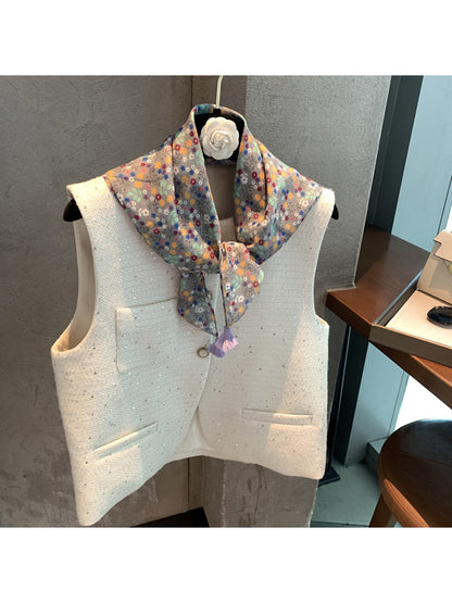 Scarvii - Allover Floral Print Tassel Square Scarf