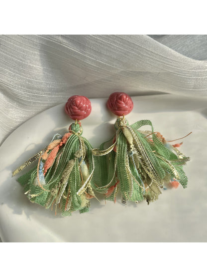 Earwish - Floral Ribbon Tassel Earrings