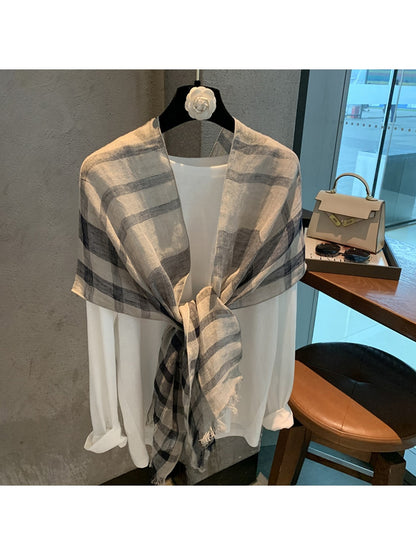 Scarvii - Classic Muted Plaid Print Scarf