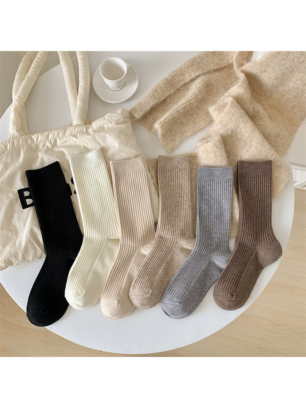 Rufia - Classic Solid Ribbed Crew Socks