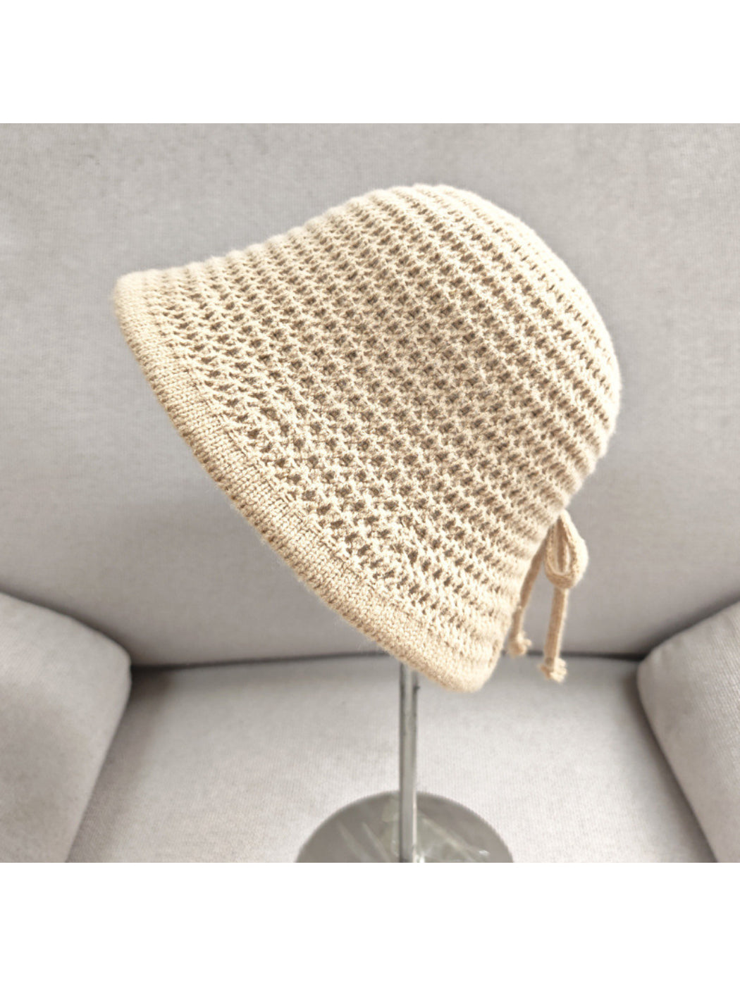 Haila - Openwork Knit Tie Strap Bonnet