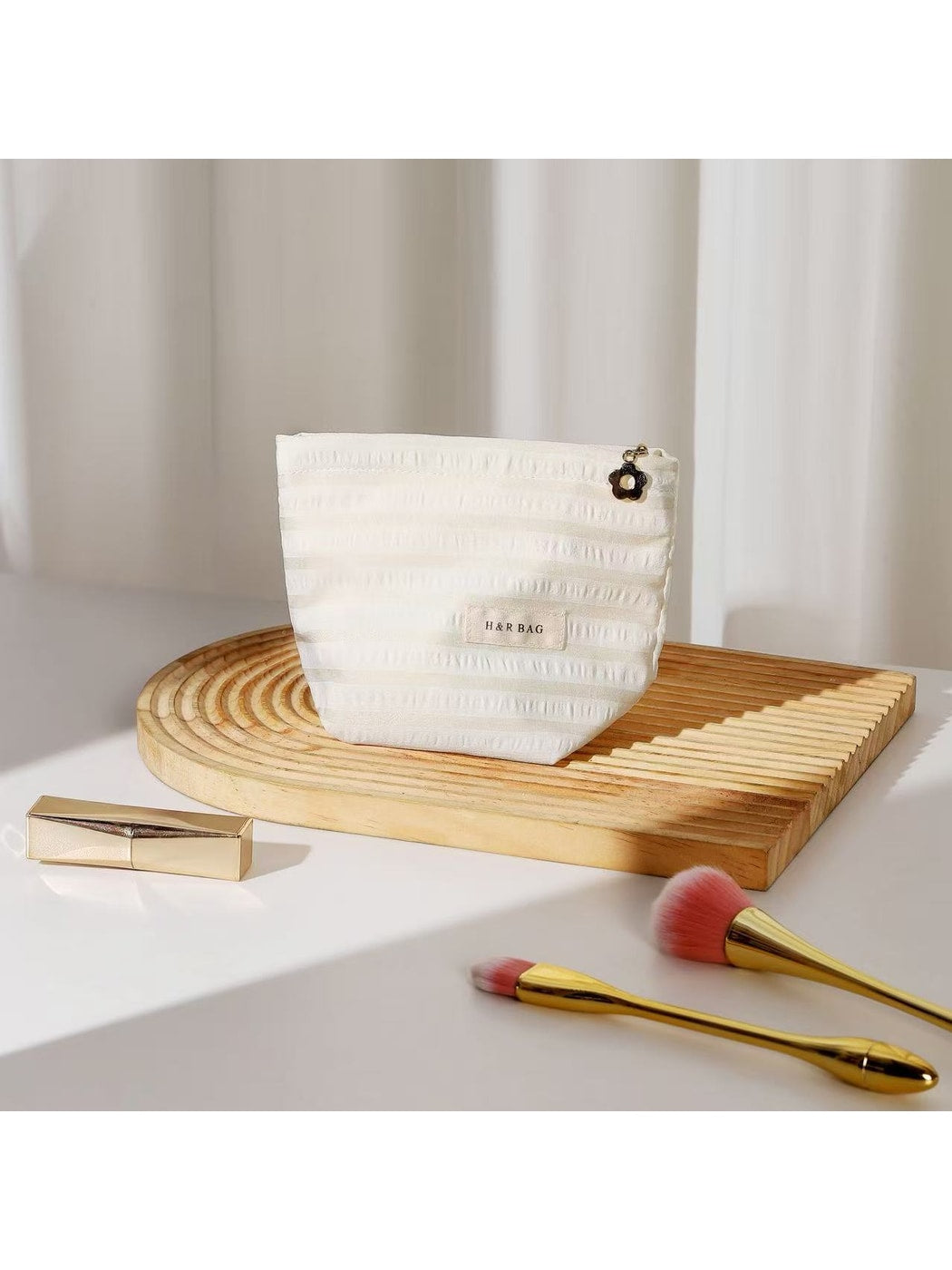 Cosbai - Striped Zipper Makeup Organizer Bag