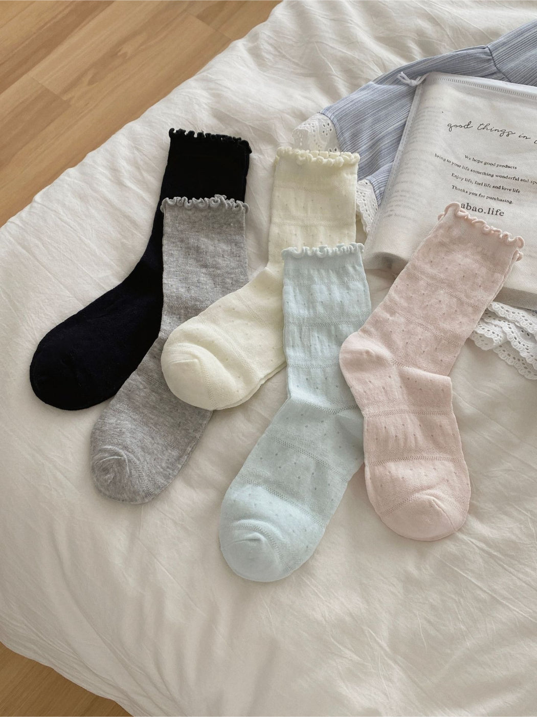 Rufia - Sheer Lace Mesh Crew Socks - image 8