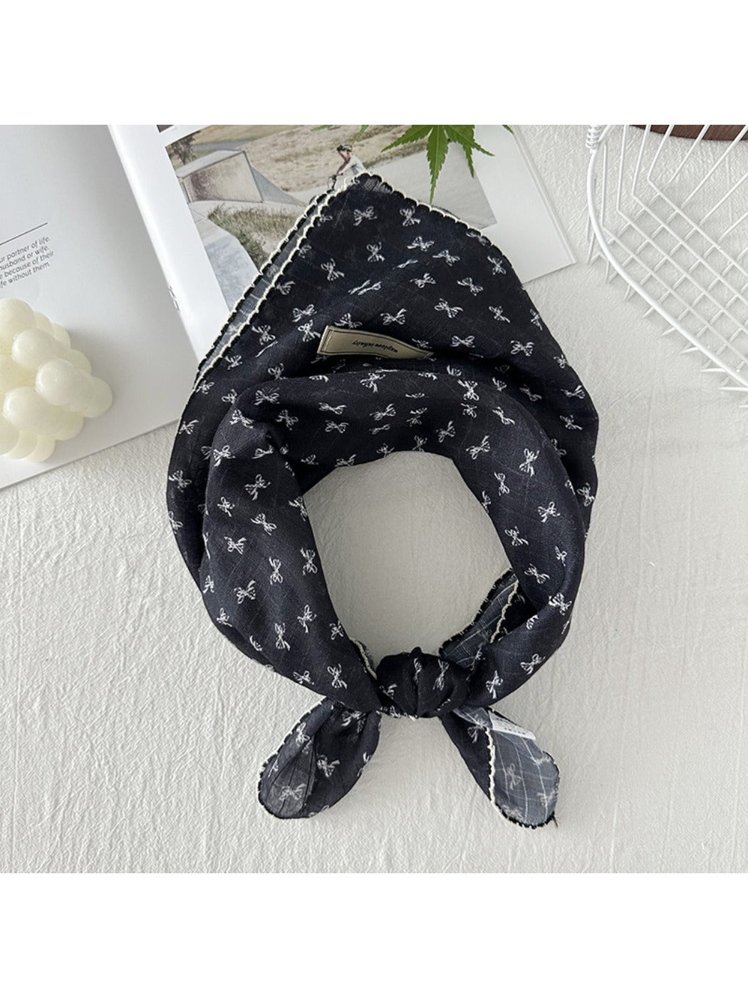 Scarvii - Vintage Bow Print Small Square Scarf