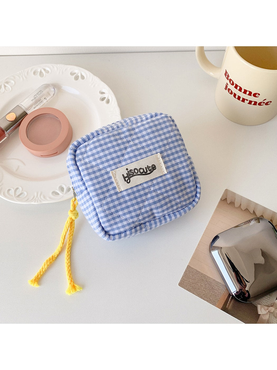Cosbai - Square Plaid Everyday Storage Zipper Pouch Bag