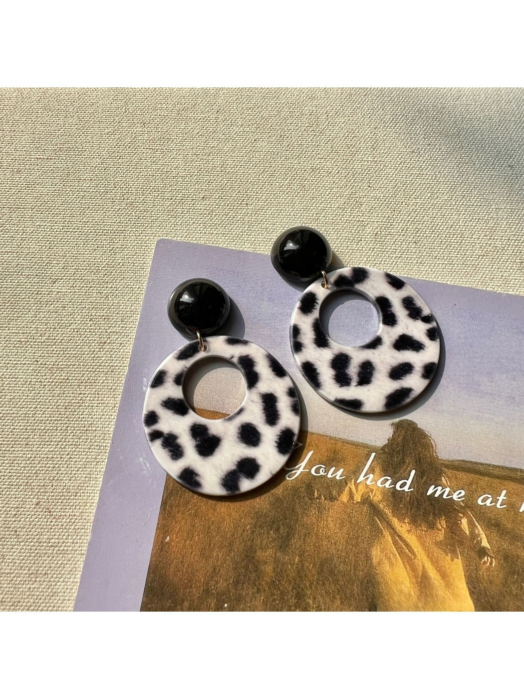 Earwish - Leopard Print Disc Drop Earrings