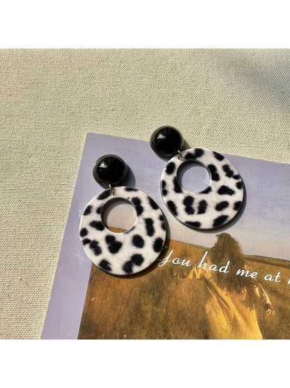 Earwish - Leopard Print Disc Drop Earrings