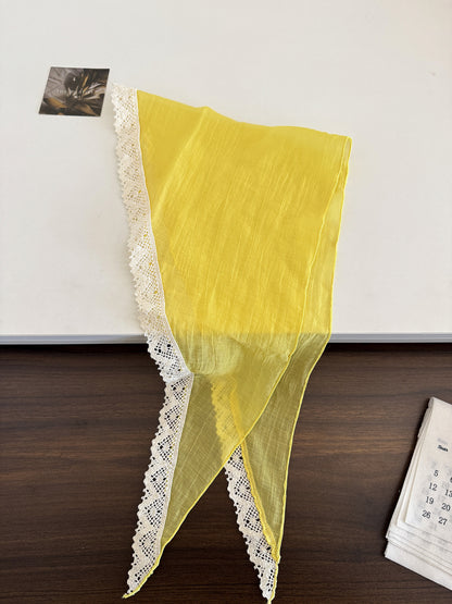 Scarvii - Lace Trim Crinkle Neck Scarf