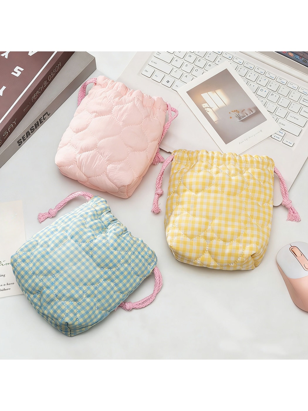 Cosbai - Quilted Drawstring Storage Pouch Bag