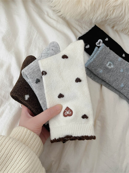 Rufia – Sweet Mid-Calf Socks with Heart & Bow Print