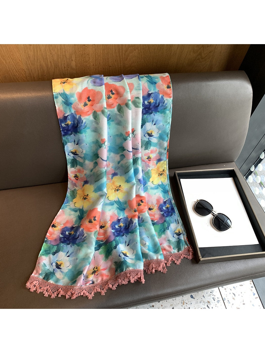 Scarvii - Watercolor Floral Print Long Scarf