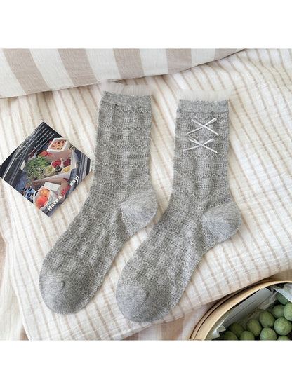 Rufia - Lace Bow Ruffle Trim Crew Socks