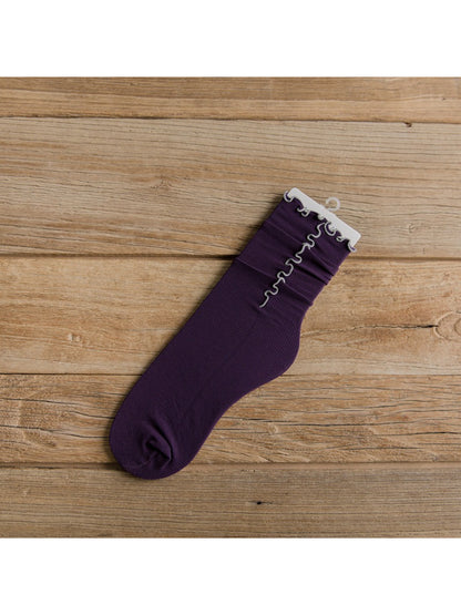Rufia - Ribbed Lettuce Edge Solid Color Crew Socks product image 5