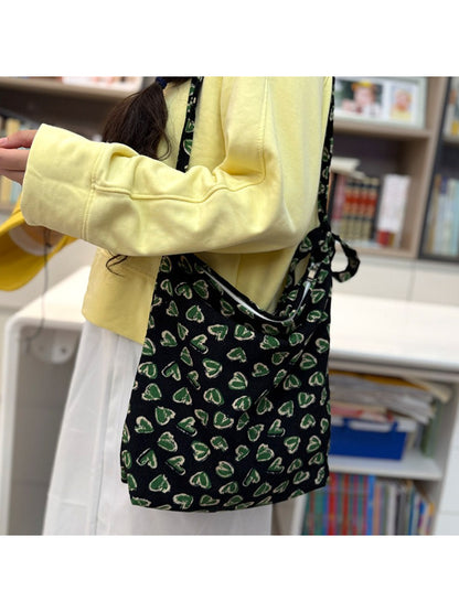 Cosbai - Abstract Heart Print Soft Shoulder Bag