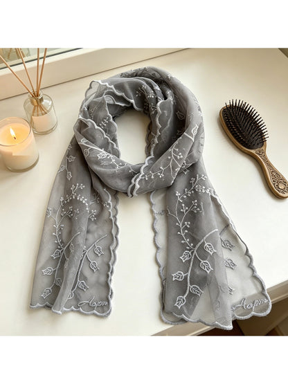 Scarvii - Scalloped Edge Embroidered Long Scarf