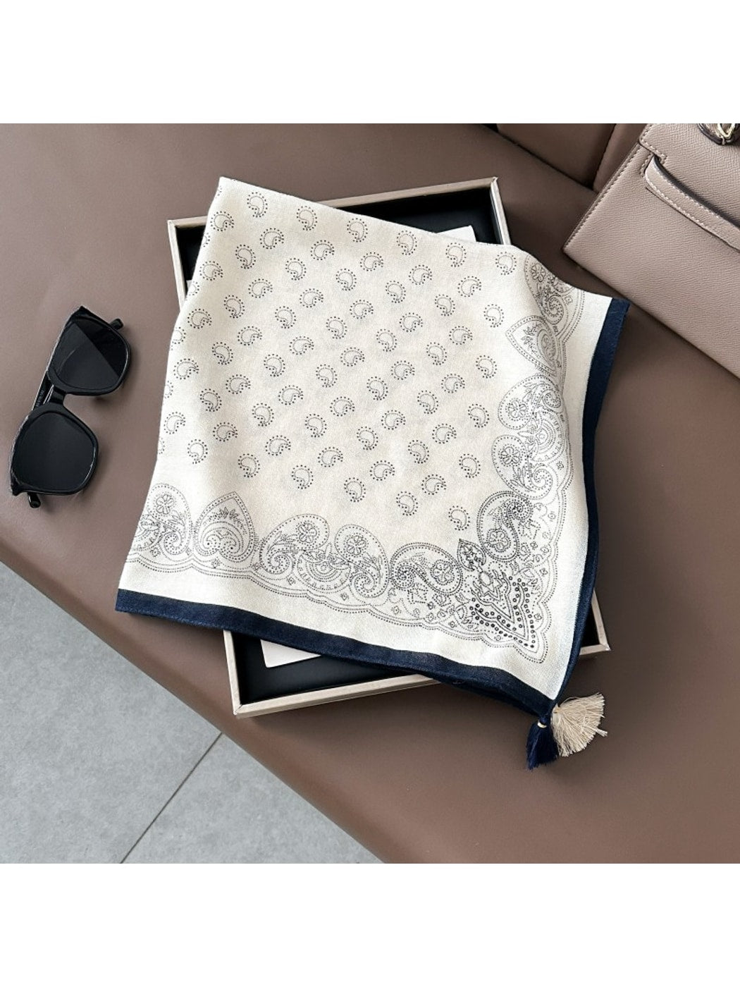 Scarvii - Solid Border Paisley Printed Square Scarf