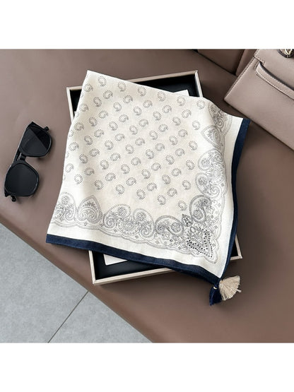 Scarvii - Solid Border Paisley Printed Square Scarf