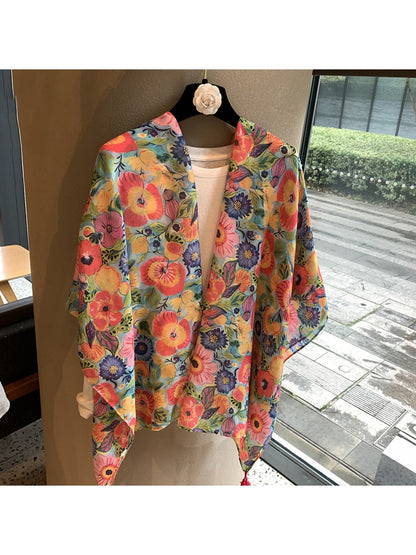 Scarvii - Garden Floral Print Draped Shawl Scarf