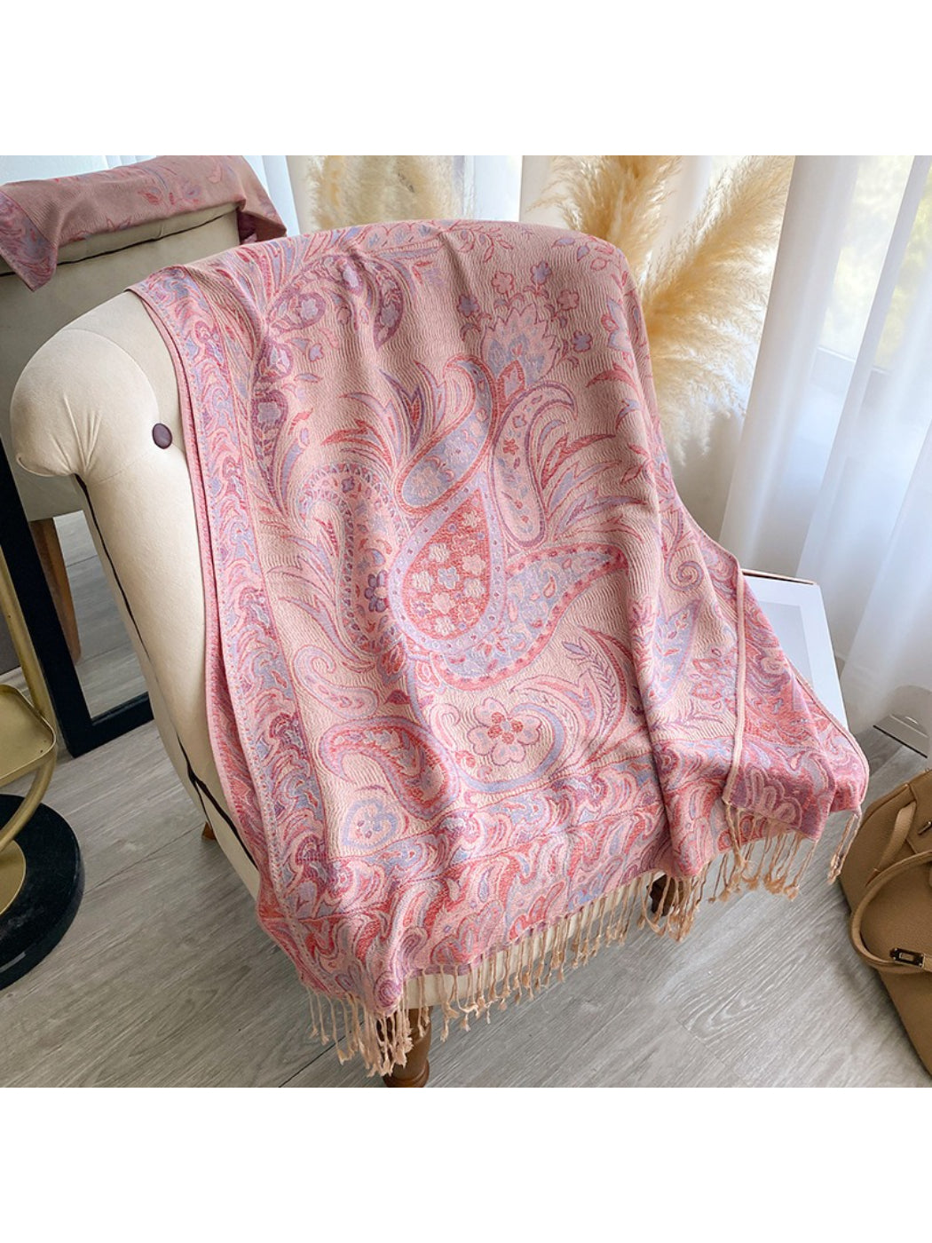 Scarvii - Paisley Print Fringe Trim Scarf