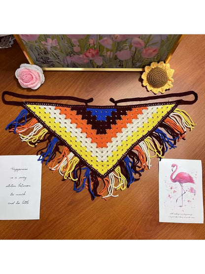 Scarvii - Vibrant Openwork Tassel Triangle Bandana