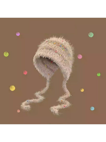Haila - Colorful Bean Decoration Knitted Beanie with Braided Detail