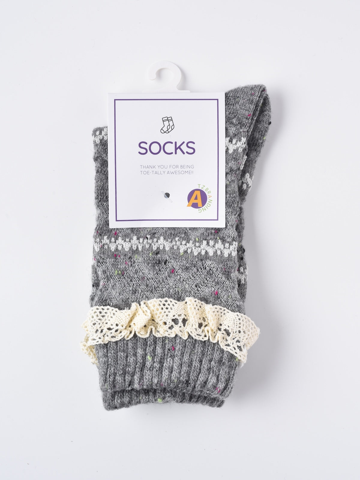 Rufia - Lace Trim Cozy Pattern Crew Socks
