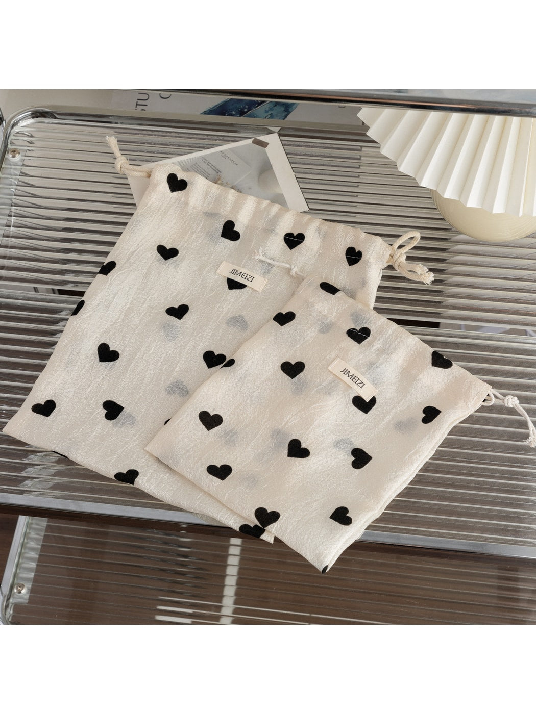 Cosbai - Heart Print Daily Organizer Drawstring Bag