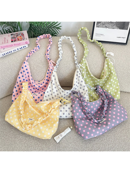 Cosbai - Polka Dot Ruched Strap Hobo Bag