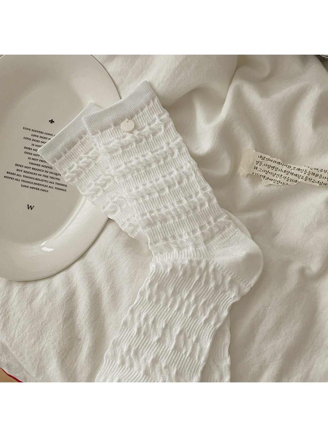 Rufia - Solid Button Decor Crew Socks